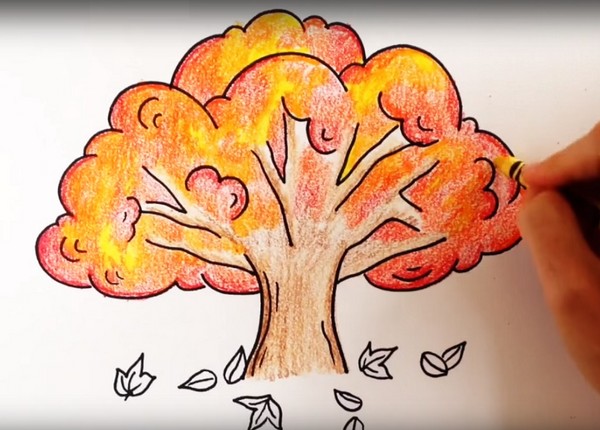 Dessin sur le thème "Automne": cours de maître avec des crayons et des peintures pour les classes de maternelle et d'école 1-5