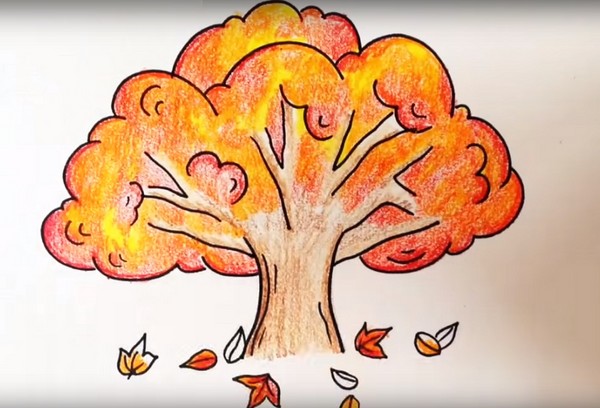 Dessin sur le thème "Automne": cours de maître avec des crayons et des peintures pour les classes de maternelle et d'école 1-5