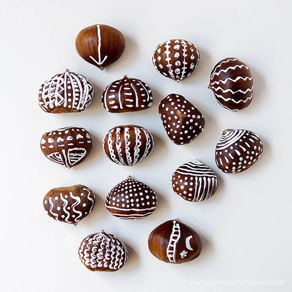 Artisanat de châtaignes sur le thème de l'automne pour la maternelle et l'école - Cours de maître avec une photo d'articles faits à la main avec des châtaignes et des glands, des cônes