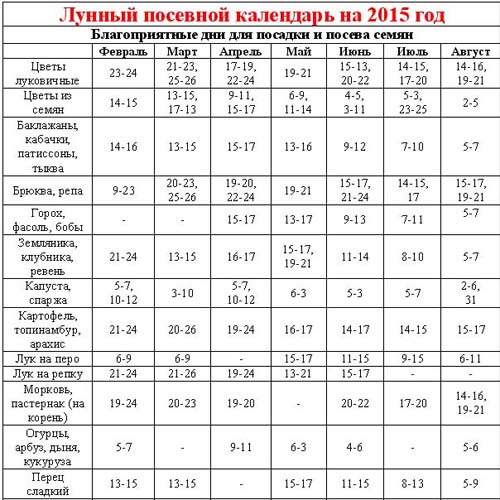 Calendrier des semis 2015: nous prévoyons de travailler de janvier à décembre