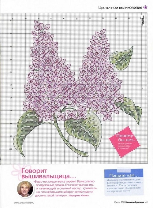 Broderie avec des rubans: lilas dans un panier