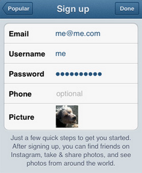 Instructions pour l'inscription sur Instagram