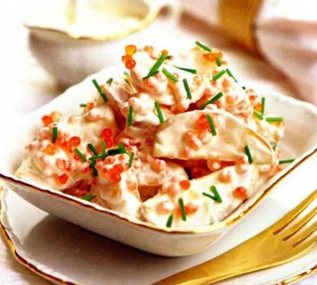 Salades du Nouvel An au caviar rouge, poisson rouge et crevettes: recettes avec photos. Délicieuses salades au caviar rouge