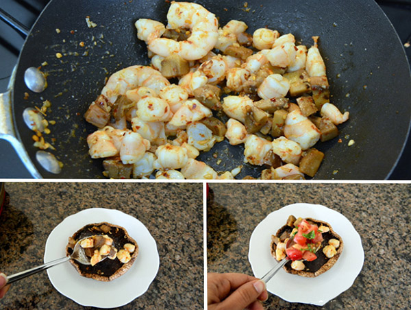 Champignons grillés avec farce aux tomates et aux crevettes, délicieuse recette