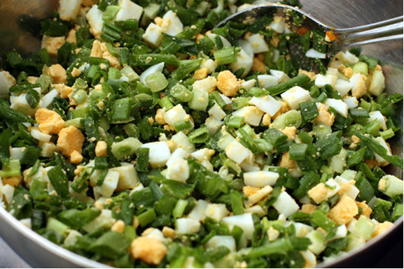 remplir avec des oignons verts et des œufs 